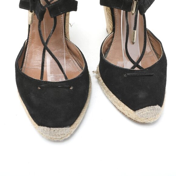 Aquazzura Firenze Belgravia Suede Espadrilles Wedge Pumps Lace Up Black - Picture 14 of 15